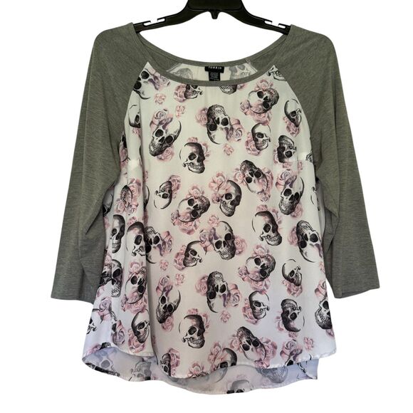 TORRID women's plus size 1X raglan skulls roses Halloween sheer spooky top shirt - Picture 12 of 12